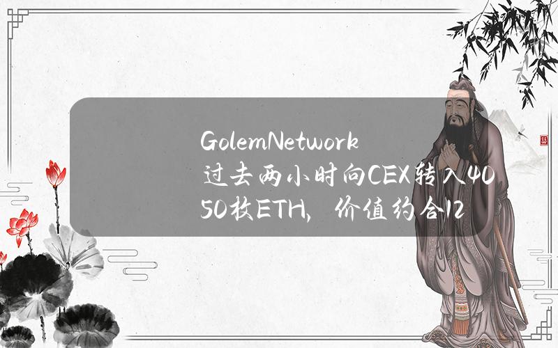 GolemNetwork过去两小时向CEX转入4050枚ETH，价值约合1293万美元